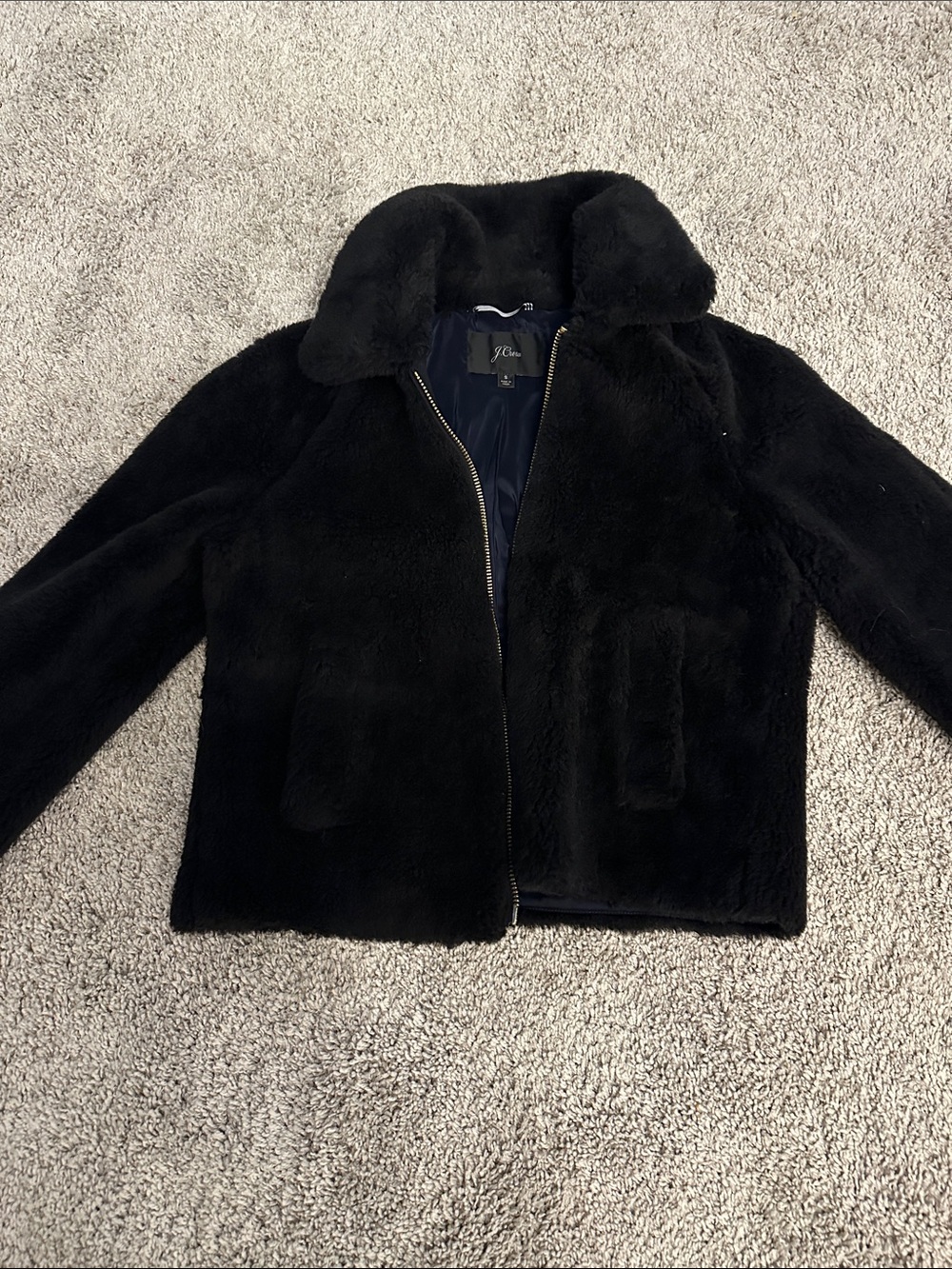 J.Crew small NWOT Black Faux Fur Zip-Front Jacket